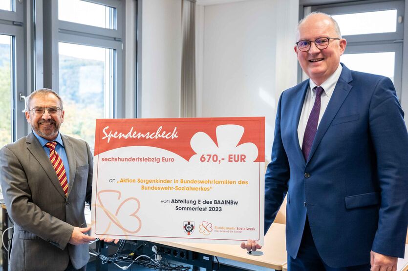 Großzügige Spende für die „Aktion Sorgenkinder in Bundeswehrfamilien des BwSW“
