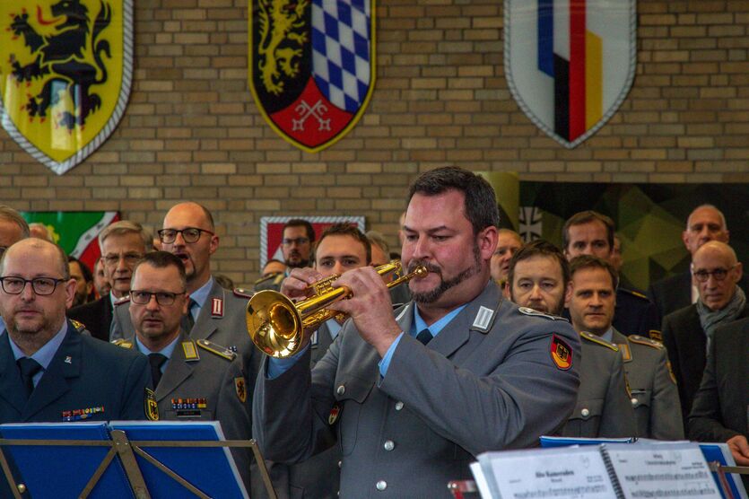 Bereicherte den Neujahrsempfang musikalisch: Das Bläserensemble des Heeresmusikkorps Veitshöchheim unter der Leitung von Hauptfeldwebel Bernhard Müßig. 