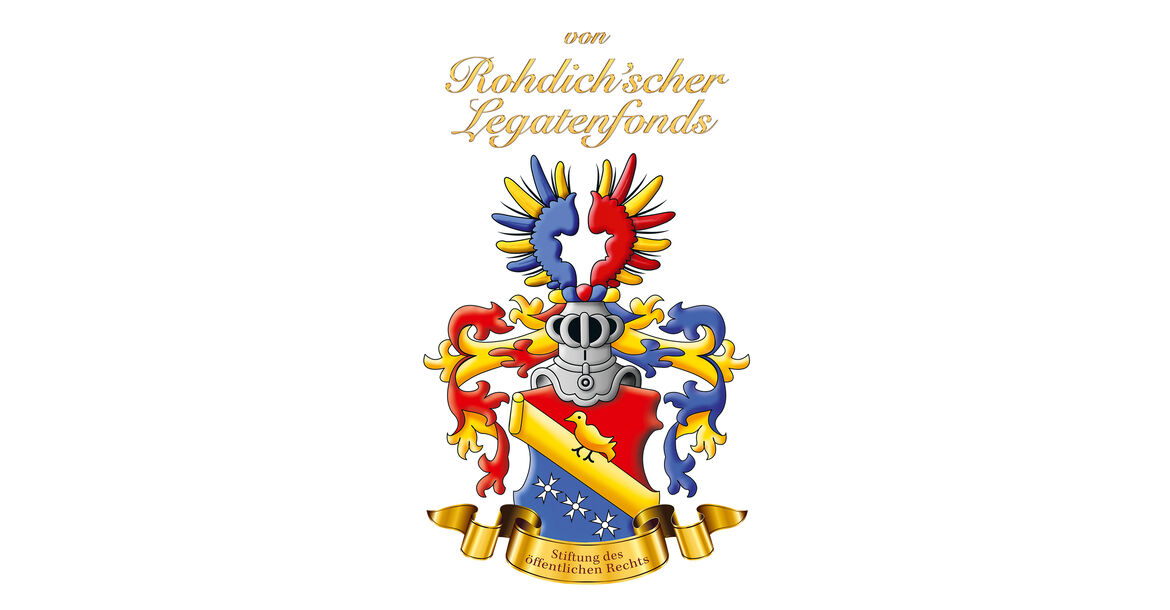 Das Wappen zeigt als Helmzier einen doppelten Adlerflug, der rot-blaue Schild ist durch einen goldenen Schrägrechts-Balken geteilt. Auf diesem ein goldener Vogel, im unteren blauen Feld drei Ordenskreuze. 